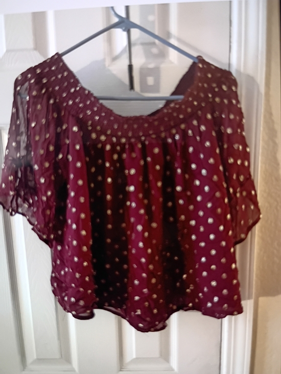 Abercrombie & Fitch Tops - Abercrombie & Fitch Burgundy Blouse with Gold Polka Dots